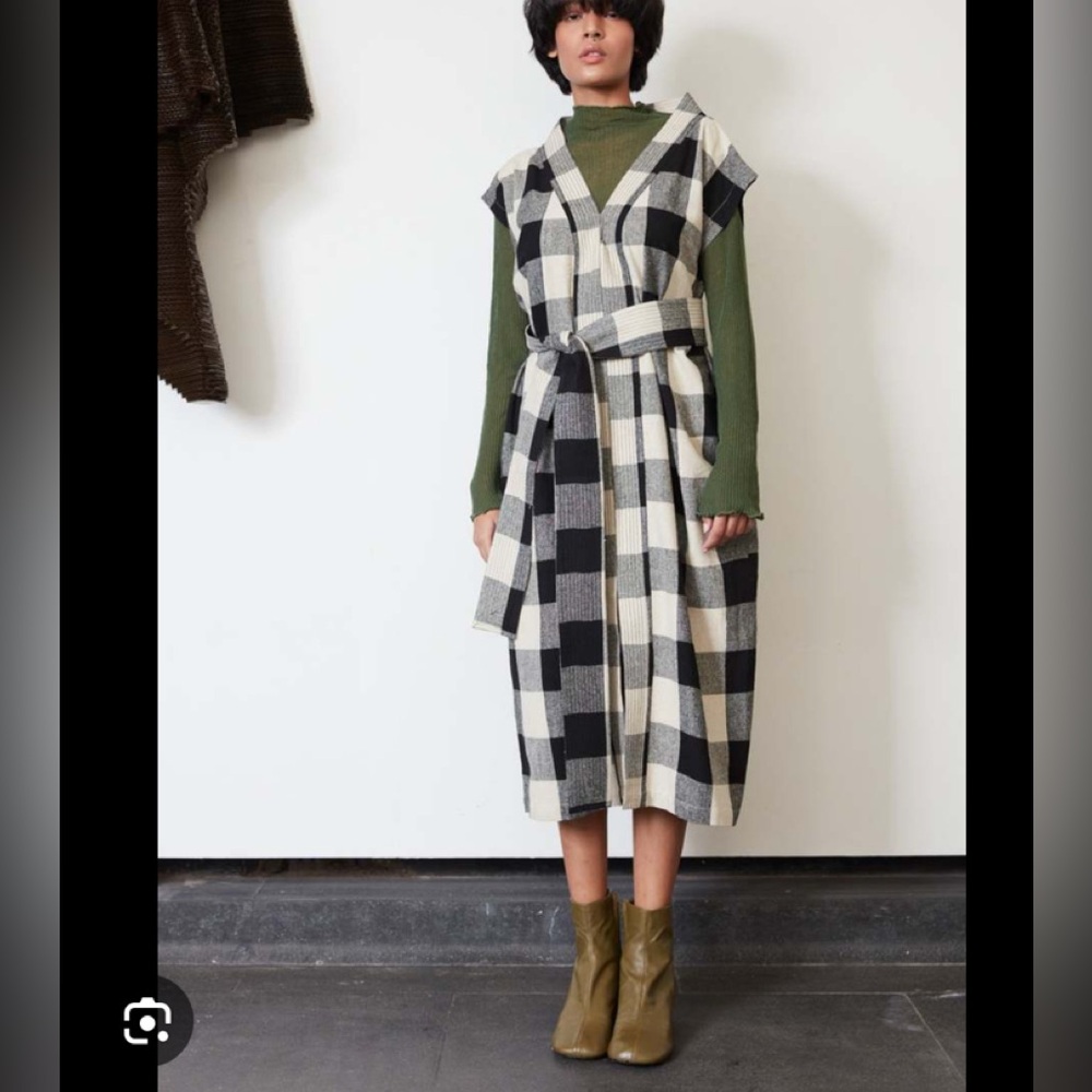 Rujuta Sheth Plaid Black and White Sleeveless Dress Naya Kaftan